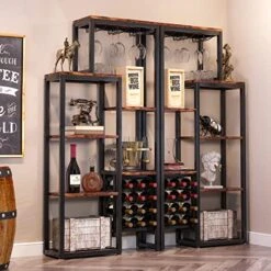 Tribesigns Wine Rack Freestanding Floor, 5-Tier Wine Baker Rack With Glass Holder & Wine Storage, Industrial Wine Display Shelf Wine Bar Cabinet For Bar, Kitchen, Dining Room, Rustic Brown -Amazon Store 51Gpx4OcCGL