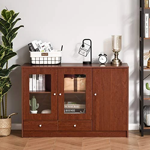 HOMCOM Kitchen Buffet Table Cabinet Storage Sideboard Server Console With Framed Acrylic Doors And Tabletop, Brown 6 HOMCOM Kitchen Buffet Table Cabinet Storage Sideboard Server Console With Framed Acrylic Doors And Tabletop, Brown - Image 4