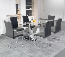 SSLine Modern 63" Dining Table For 4-6 Clear Tempered Glass Kitchen Table With U-Shape Silver Metal Base Mid-Century Rectangle Dinner Table For Dining Room Apartment Dorm Small Space -Amazon Store 51GuURxzNL. AC