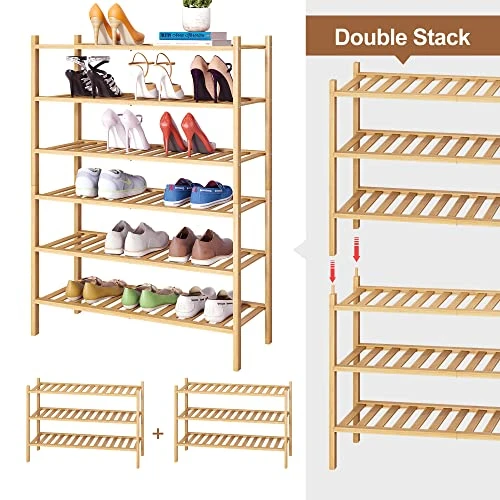 FILWH Bamboo Shoe Rack Stackable Shoe Shelf Storage Organizer For Unit Entryway Hallway And Closet Sturdy Freestanding Shoe Shelf Natural (3 Tier) 7 FILWH Bamboo Shoe Rack Stackable Shoe Shelf Storage Organizer For Unit Entryway Hallway And Closet Sturdy Freestanding Shoe Shelf Natural (3 Tier) - Image 5