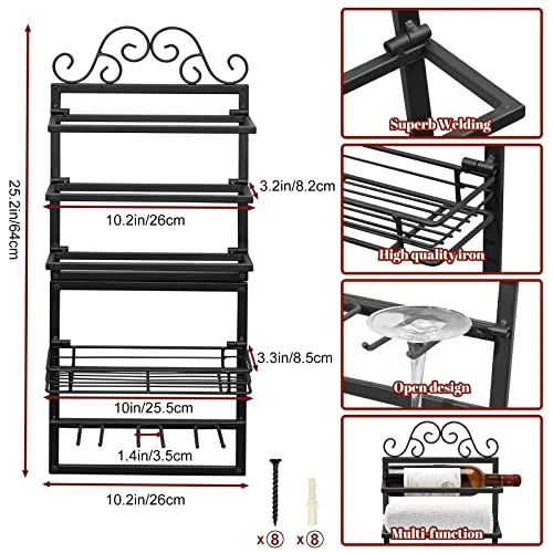 AUHOKY Wine Rack Wall Mounted, Metal Wine Bottle Glass Display Holder With Hanging Goblet Holders & Cork Storage, Hanger Wall Wine Bottle Shelf Organizer For Home Kitchen Dining Bathroom Decor 4 AUHOKY Wine Rack Wall Mounted, Metal Wine Bottle Glass Display Holder With Hanging Goblet Holders & Cork Storage, Hanger Wall Wine Bottle Shelf Organizer For Home Kitchen Dining Bathroom Decor - Image 2