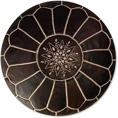 Premium Moroccan Leather Pouf - Handmade - Delivered Stuffed - Ottoman, Footstool, Floor Cushion (Cognac Brown) 11 Premium Moroccan Leather Pouf - Handmade - Delivered Stuffed - Ottoman, Footstool, Floor Cushion (Cognac Brown) - Image 9
