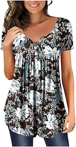 Going Out Tops For Women Floral Printed Hide Belly Tunic Blouses Casual V Neck Buttons Pullover Short Sleeve T-Shirts 12 Going Out Tops For Women Floral Printed Hide Belly Tunic Blouses Casual V Neck Buttons Pullover Short Sleeve T-Shirts - Image 10