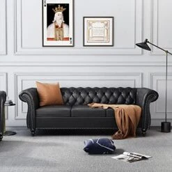 Chesterfield Loveseat, Modern Leather Sofa Tufted Couch 2 Seater With Rolled Arms And Nailhead For Living Room, Bedroom, Office, Apartment (Black) -Amazon Store 51HBS48BOL. AC