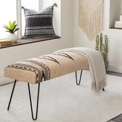 Artistic Weavers Questa Southwestern Hairpin Upholstered Bench, 18" X 48" X 16", Cream