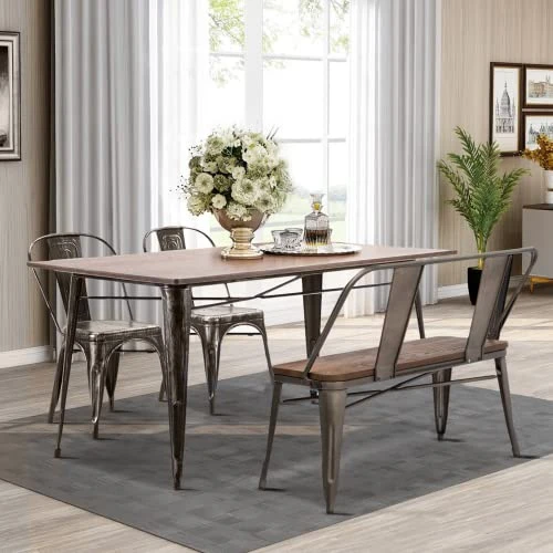 YOLENY Dining Bench, Entryway Bench With Back, Farmhouse Metal Dining Bench, Industrial Mid-Century 3 Person Rustic Spindle Bench, With Wood Seat, Removable Backrest, 42in, Bronze 4 YOLENY Dining Bench, Entryway Bench With Back, Farmhouse Metal Dining Bench, Industrial Mid-Century 3 Person Rustic Spindle Bench, With Wood Seat, Removable Backrest, 42in, Bronze - Image 2