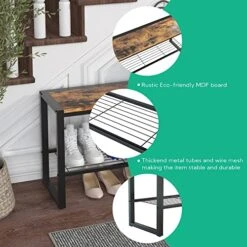 Yusong Entryway Bench Shoe Bench Rack With Mesh Shelf, 35.4" Long Storage Bench With Sturdy Metal Frame, Shoe Storage Organizer Rack For Hallway, Living Room, Bedroom, Rustic Brown -Amazon Store 51HJiwFyXCL