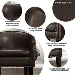 Rosevera Duilio Club Style Barrel Armchair For Living Room Faux Leather Accent Chair, Latte Faux Leather -Amazon Store 51HKmEhzZvL