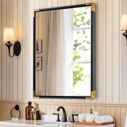 ANDY STAR 24x40” Strong Pine Wood Black Mirrors For Bathroom, Modern Horizontal Mirror With Gold Metal Corner, Clean Rectangle Wall Mirror Vanity Mirror 2" Depth Design Hangs Vertical Or Horizontal 20 ANDY STAR 24x40” Strong Pine Wood Black Mirrors For Bathroom, Modern Horizontal Mirror With Gold Metal Corner, Clean Rectangle Wall Mirror Vanity Mirror 2" Depth Design Hangs Vertical Or Horizontal -Amazon Store 51HNt1CUIfL. AC