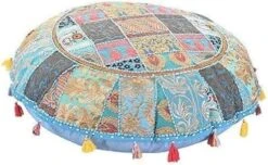 KLAVATE Indian Handmade Vintage Patchwork Cotton Boho Chic Bohemian Hand Embroidered Decorative Ethnic Foot Stool Round Floor Pillows & Cushion Cover Seating Pouf Ottoman (Purple, 18 Inch) -Amazon Store 51HQKln2xfL. AC