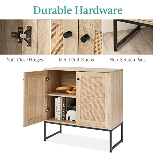 Best Choice Products 2-Door Rattan Storage Cabinet, Accent Furniture, Multifunctional Cupboard For Living Room, Hallway, Kitchen, Sideboard, Buffet Table W/Non-Scratch Foot Pads 7 Best Choice Products 2-Door Rattan Storage Cabinet, Accent Furniture, Multifunctional Cupboard For Living Room, Hallway, Kitchen, Sideboard, Buffet Table W/Non-Scratch Foot Pads - Image 5