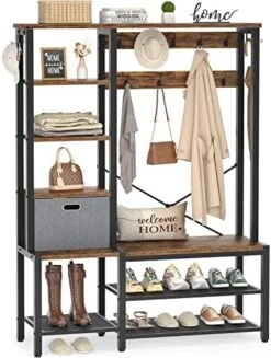 Aheaplus Hall Tree With Storage Bench, Coat Rack, 5-Tier Shelves, Fabric Storage Basket, Side Hooks, 71’’ Industrial 5 In 1 Large Organizer, Wood Look Accent Furniture-Sturdy Metal Frame, Rustic Brown 17 Aheaplus Hall Tree With Storage Bench, Coat Rack, 5-Tier Shelves, Fabric Storage Basket, Side Hooks, 71’’ Industrial 5 In 1 Large Organizer, Wood Look Accent Furniture-Sturdy Metal Frame, Rustic Brown -Amazon Store 51HTdceuHrL. AC