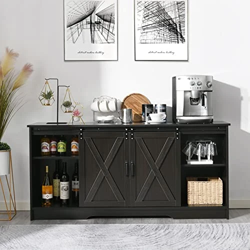 4 EVER WINNER Buffet Cabinet With Storage And Barn Doors, Farmhouse Coffee Bar Cabinet Sideboard Buffet Storage Cabinet For Living Room Dinning Room Kitchen Storage Cabinets, Espresso 6 4 EVER WINNER Buffet Cabinet With Storage And Barn Doors, Farmhouse Coffee Bar Cabinet Sideboard Buffet Storage Cabinet For Living Room Dinning Room Kitchen Storage Cabinets, Espresso - Image 4