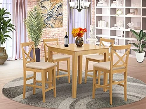 East West Furniture PUBS5-OAK-C 5 Piece Counter Height Dining Set Includes A Square Dinette Table And 4 Linen Fabric Kitchen Dining Chairs, 36x36 Inch, Oak 12 East West Furniture PUBS5-OAK-C 5 Piece Counter Height Dining Set Includes A Square Dinette Table And 4 Linen Fabric Kitchen Dining Chairs, 36x36 Inch, Oak - Image 10