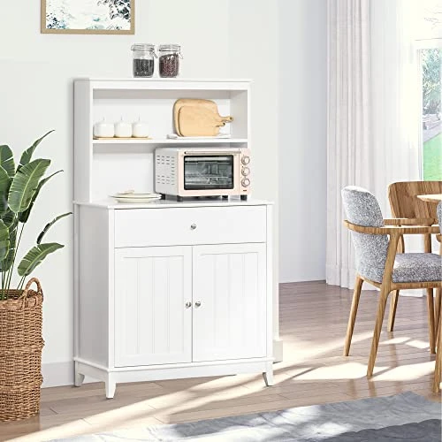 HOMCOM Modern 58" Kitchen Buffet With Hutch, Microwave Cabinet With Drawer And Storage Cupboard, White 4 HOMCOM Modern 58" Kitchen Buffet With Hutch, Microwave Cabinet With Drawer And Storage Cupboard, White - Image 2