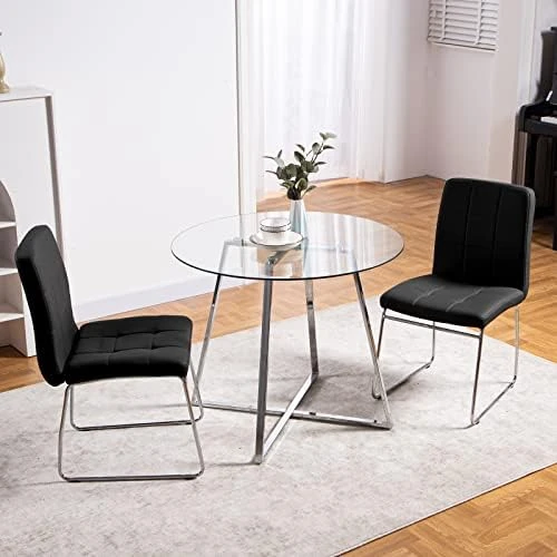 Bacyion Dining Table Set For 4 Person - Tempered Glass Table And PU Leather Chairs -Modern Kitchen Table And Chairs Set For Home, Kitchen, Living Room, Breakfast Nook (White) 16 Bacyion Dining Table Set For 4 Person - Tempered Glass Table And PU Leather Chairs -Modern Kitchen Table And Chairs Set For Home, Kitchen, Living Room, Breakfast Nook (White) - Image 14