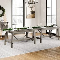WAMPAT 2 Set Of 6 Person Modern Dining Room Table, 67.7 Inch Rectangular Wood Kitchen Table, Rustic Grey