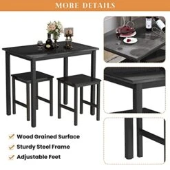 Lamerge Small Kitchen Table Set For 2, Industrial Dining Breakfast Table And 2 Stools, 3 Pieces Dining Table Set For Dining Room, Living Room, Apartment, Small Space (Black) -Amazon Store 51HaxVK24fL