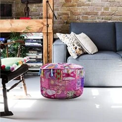 Aakriti Gallery Indian Pouf Footstool Ethnic Embroidered Pouf Cover, Indian Cotton Round Pouffe Ottoman Pouf Cover Pillow Ethnic Decor Art - Cover Only (Pink, 18x13) 18 Aakriti Gallery Indian Pouf Footstool Ethnic Embroidered Pouf Cover, Indian Cotton Round Pouffe Ottoman Pouf Cover Pillow Ethnic Decor Art - Cover Only (Pink, 18x13) -Amazon Store 51HbsFSB1KL