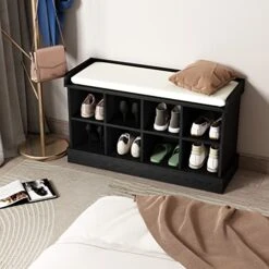Love Furniture Shoe Bench, Shoe Storage Bench With 8 Compartments And Cushion, Shoe Cabinets For Entrance Porches, Front Doors, Living Rooms, Bedrooms, Garages, Closets (38inch, Black) -Amazon Store 51HbudBetpL