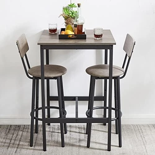 WIIS' IDEA 3-Piece Small Bar Dining Table Set For 2, Square Kitchen Table & 2 Barstools Chairs With PU Soft Seat And Backrest For Breakfast Nook, Small Space, Apartment, Grey 15 WIIS' IDEA 3-Piece Small Bar Dining Table Set For 2, Square Kitchen Table & 2 Barstools Chairs With PU Soft Seat And Backrest For Breakfast Nook, Small Space, Apartment, Grey - Image 13