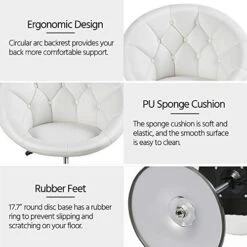 Yaheetech Round Tufted Back Chair Living Room Chair Contemporary Height Adjustable Vanity Chair 360° Swivel Accent Chair Modern Look, White -Amazon Store 51HfLxVkKaL