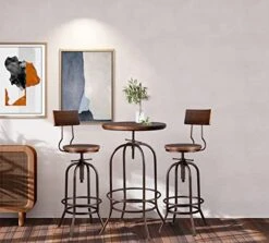 LOKKHAN Bar Table Set With 2 Backrests Stools,3-Piece Round Table Compact Chairs Counter Bar Height Tabletop For Kitchen Dining Living Party Bistro Breakfast,Space-Saving,Most Welded(Copper & Brown)