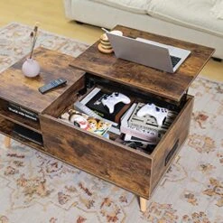 Coffee Table With Storage, Rustic Coffee Table, Wood Lift Top Coffee Table With Charging Station Sofa Table With Metal Frame And And Adjustable Feet, Large Storage Space, Easy Assembly, Rustic Brown -Amazon Store 51HqdqU8weL
