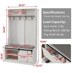 Betoko 71 Inch Entryway Bench With Sliding Barn Door, Hall Tree With Coat Rack & Storage Bench, Wood Coat Tree With Cushioned Stool & Hooks For Hallway, Living Room, Mudroom (White) (la7492) -Amazon Store 51Hspuv0HFL