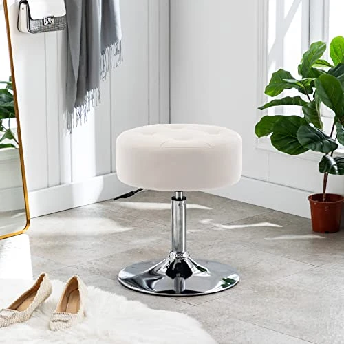 Duhome PU Leather Vanity Stool Makeup Stool Vanity Chair Height Adjustable Swivel Stool Round Ottoman White 4 Duhome PU Leather Vanity Stool Makeup Stool Vanity Chair Height Adjustable Swivel Stool Round Ottoman White - Image 2