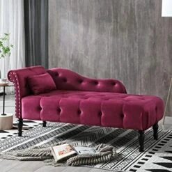 KIVENJAJA Velvet Chaise Lounge Indoor, 60” Tufted Upholstered Lounge Chair With Pillow & Rolled Arm Nailhead Trim For Bedroom Living Room Office, Burgundy 18 KIVENJAJA Velvet Chaise Lounge Indoor, 60” Tufted Upholstered Lounge Chair With Pillow & Rolled Arm Nailhead Trim For Bedroom Living Room Office, Burgundy -Amazon Store 51HvVj gIZL. AC