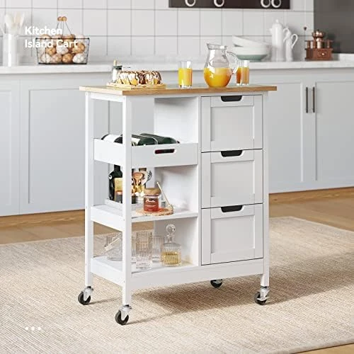 YITAHOME Kitchen Island Cart With Storage, Kitchen Cart For Home, Rolling Serving Utility Trolley Cart On Wheel With 3 Drawers And 3 Storage Shelves, Kitchen Serving Cart For Dining Room, Bar, White 9 YITAHOME Kitchen Island Cart With Storage, Kitchen Cart For Home, Rolling Serving Utility Trolley Cart On Wheel With 3 Drawers And 3 Storage Shelves, Kitchen Serving Cart For Dining Room, Bar, White - Image 7