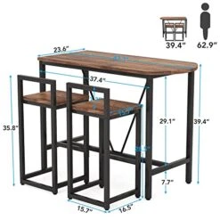 Tribesigns Bar Table And Chairs Set, 43.3" Pub Bar Dining Table And 2 Bar Stools, 3-Piece Wood Counter Height Breakfast Table Set For Kitchen, Apartment, Dining Room, Small Space (Rustic Brown) 13 Tribesigns Bar Table And Chairs Set, 43.3" Pub Bar Dining Table And 2 Bar Stools, 3-Piece Wood Counter Height Breakfast Table Set For Kitchen, Apartment, Dining Room, Small Space (Rustic Brown) -Amazon Store 51HxUcsgloL