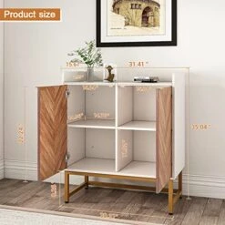 Jehiatek Sideboard, Buffet Cabinet, Cofffee Bar Cabinet, Console Storage Cabinet For Entryway, Living Room, Bathroom Kitchen Modern Storage Cabinet With Door Adjustable Shelf, White/Gold -Amazon Store 51HxkN1Q8uL
