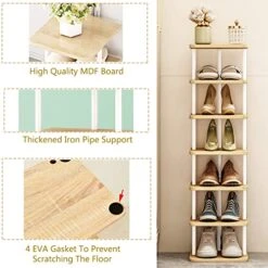 SORCEDAS Shoe Rack Organizer 7 Tier Vertical Storage Stand Narrow Shelf For Small Spaces Entryway Corner Closet Door Bedroom (White + Oak, 7 Tier-Small) -Amazon Store 51I4JI35jTL
