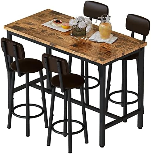 AWQM Small Dining Table Set For 2, Bar Set With 1 Square Table And 2 Upholstered Chairs With Back, Faux Marble Table Breakfast Table With Footrest For Home & Kitchen (White & Gold) 11 AWQM Small Dining Table Set For 2, Bar Set With 1 Square Table And 2 Upholstered Chairs With Back, Faux Marble Table Breakfast Table With Footrest For Home & Kitchen (White & Gold) - Image 9