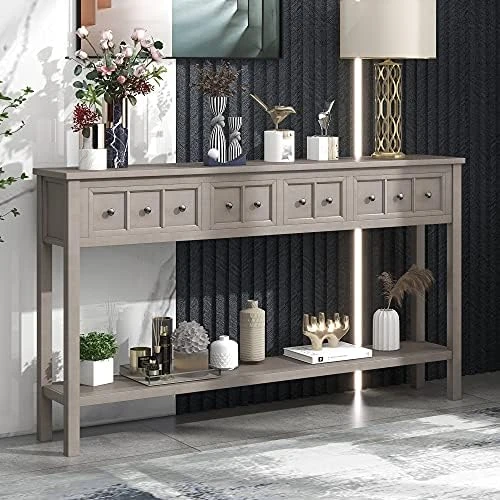 LZ LEISURE ZONE Console Table With Bottom Shelf, Buffet Sideboard Farmhouse Wood Storage Cabinet For Living Room (Antique Navy, 42“L) 10 LZ LEISURE ZONE Console Table With Bottom Shelf, Buffet Sideboard Farmhouse Wood Storage Cabinet For Living Room (Antique Navy, 42“L) - Image 8