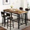 Lamerge Bar Table And Chairs Set Industrial Wood Kitchen Dining Table Space Saving Breakfast Bar Table Counter Height Pub Table With 4 PU Upholstered Chairs With Backrest 5 Pieces Home Kitchen Set -Amazon Store 51I84MUsszL