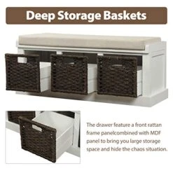Storage Bench With 3 Basket Drawers, Rustic Entryway Bench/Shoe Bench With Cushioned Seat For Entryway, Hallway, Mudroom, Living Room (Off-White) 13 Storage Bench With 3 Basket Drawers, Rustic Entryway Bench/Shoe Bench With Cushioned Seat For Entryway, Hallway, Mudroom, Living Room (Off-White) -Amazon Store 51I8RyGyydL
