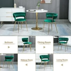 Modern Velvet Dining Chairs Set Of 2, Upholstered Living Room Chair With Woven Back And Golden Metal Legs, Mid-Century Accent Side Chair For Dining Room, Living Room, Kitchen, Vanity Room, Emerald -Amazon Store 51I8S6hNAGL
