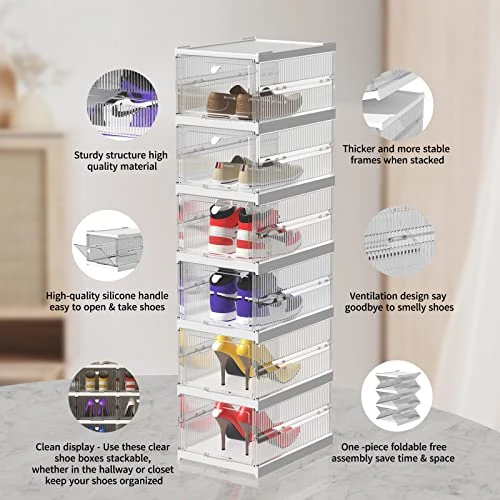 TIDYAVE Shoe Storage Boxes, Assembly-Free Clear Solid Plastic 3 Tier Foldable Shoe Organizer Bins For Closet Space Saving Stackable Shoe Rack Sneaker Container Holder (13.58”x 10.03”x 7.79”) 4 TIDYAVE Shoe Storage Boxes, Assembly-Free Clear Solid Plastic 3 Tier Foldable Shoe Organizer Bins For Closet Space Saving Stackable Shoe Rack Sneaker Container Holder (13.58”x 10.03”x 7.79”) - Image 2