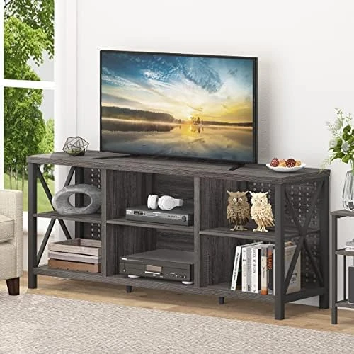 IBF Industrial Entertainment Center, Rustic Farmhouse Wood And Metal TV Stand For 55 Inch TV, Modern Television Stands Table With Media Console Storage For Living Room Bedroom, Dark Gray Oak, 47 Inch 10 IBF Industrial Entertainment Center, Rustic Farmhouse Wood And Metal TV Stand For 55 Inch TV, Modern Television Stands Table With Media Console Storage For Living Room Bedroom, Dark Gray Oak, 47 Inch - Image 8