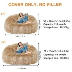 Taotique Giant Bean Bag Chair Cover(Cover Only, No Filler) Soft Faux RH Fur Sofa Bed Cover Washable Bean Bag Couch Cover For Adult And Kids With Liner -Amazon Store 51IE9DpkqdL