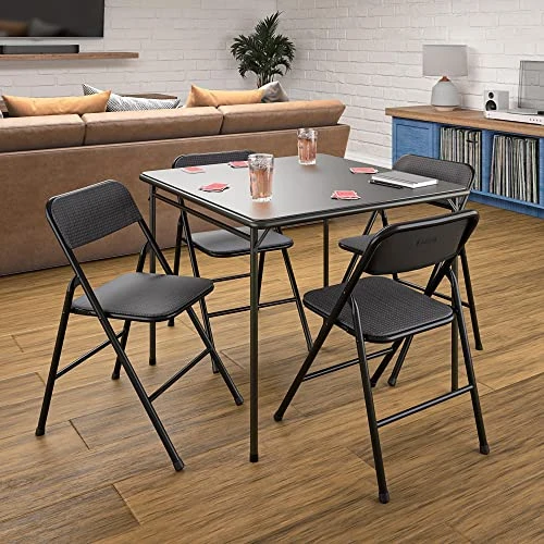 CoscoProducts COSCO Premium 5-Piece Table & Chair Dining Set, With 34" Vinyl Top Card Table And 4 Fabric Padded Seat & Back Folding Chairs, Black 3 CoscoProducts COSCO Premium 5-Piece Table & Chair Dining Set, With 34" Vinyl Top Card Table And 4 Fabric Padded Seat & Back Folding Chairs, Black