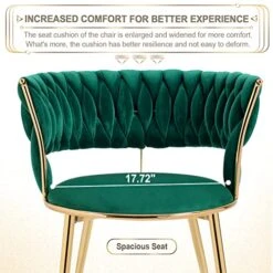 Modern Velvet Dining Chairs Set Of 2, Upholstered Living Room Chair With Woven Back And Golden Metal Legs, Mid-Century Accent Side Chair For Dining Room, Living Room, Kitchen, Vanity Room, Emerald -Amazon Store 51IK1uPFhmL