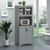HOMCOM Accent Buffet With Hutch, Kitchen Pantry Storage Cabinet With Glass Framed Door And Microwave Space, Grey -Amazon Store 51IO1qwT18L