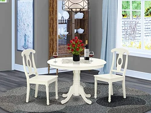 EAST WEST FURNITURE 5 Pc Set With A Round Kitchen Table And 4 Leather Dinette Chairs In Linen White 10 EAST WEST FURNITURE 5 Pc Set With A Round Kitchen Table And 4 Leather Dinette Chairs In Linen White - Image 8