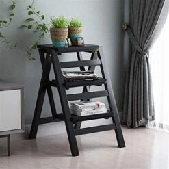 XOUVY Portable Step Stoo - Folding Ladder 3-Tier Free Standing Ladder Shelf Leaning Home Office Wooden Frame Decor Bookshelf Storage Flower Shelf Display Shelf -Amazon Store 51IY1uBmuwL