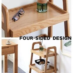 Vadisun 100% Solid Oak Wood Ladder Bookshelf, Floor Storage Bookshelf With Four-Sided Baffle Design, Side Table Open Shelf For Living Room, Home Office -Amazon Store 51IcbyTFZML