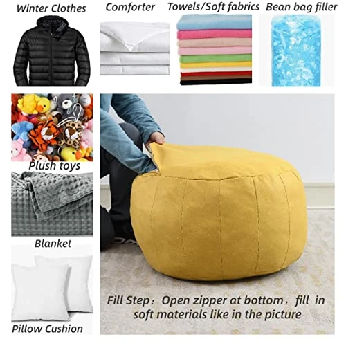 C COMFORTLAND Unstuffed Faux Suede Ottoman Pouf, Round Foot Rest Poof Ottomans, Floor Foot Stool Poufs, Bean Bag Chair Cover With Storage For Living Room, Bedroom, Or Wedding Gifts Yellow 5 C COMFORTLAND Unstuffed Faux Suede Ottoman Pouf, Round Foot Rest Poof Ottomans, Floor Foot Stool Poufs, Bean Bag Chair Cover With Storage For Living Room, Bedroom, Or Wedding Gifts Yellow - Image 3